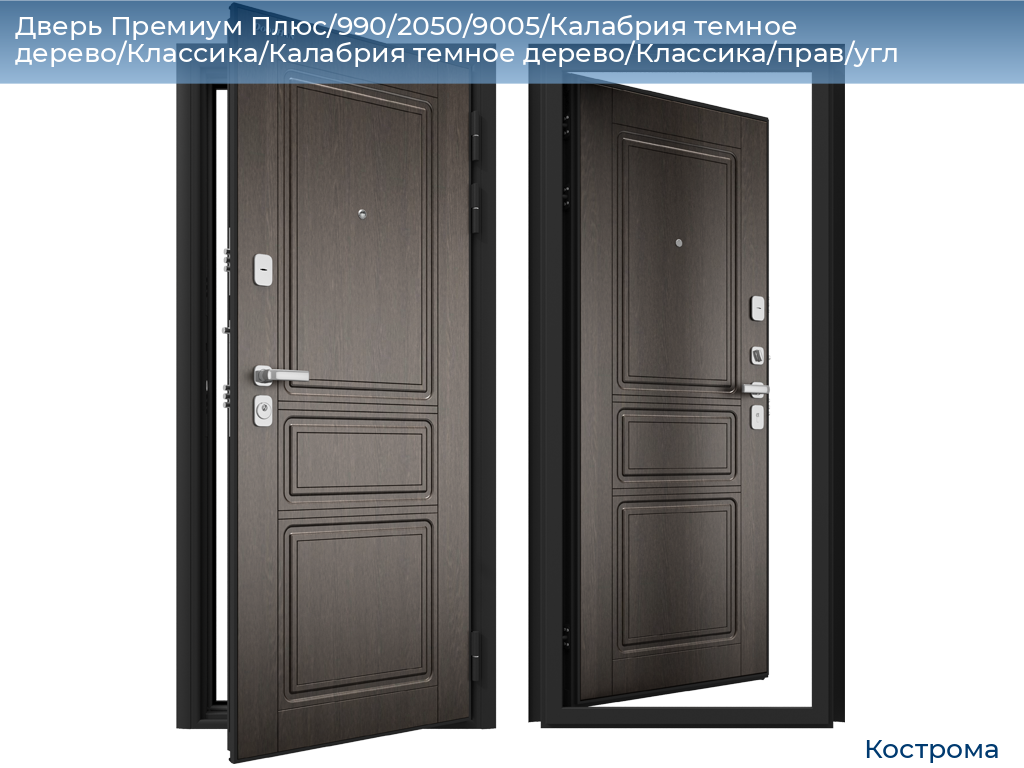 Дверь Премиум Плюс/990/2050/9005/Калабрия темное дерево/Классика/Калабрия темное дерево/Классика/прав/угл, kostroma.doorhan.ru