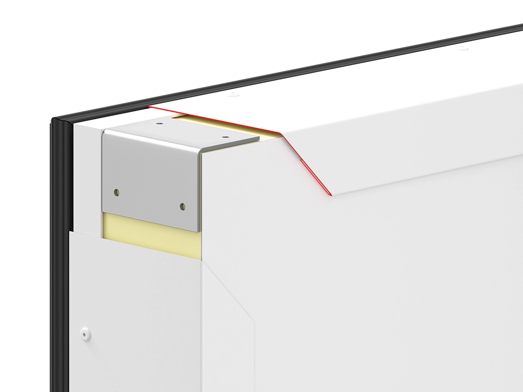 Полотно из панелей непрерывной линии толщиной 80 мм, оконтованное стальными профилями толщиной 0,7 мм.